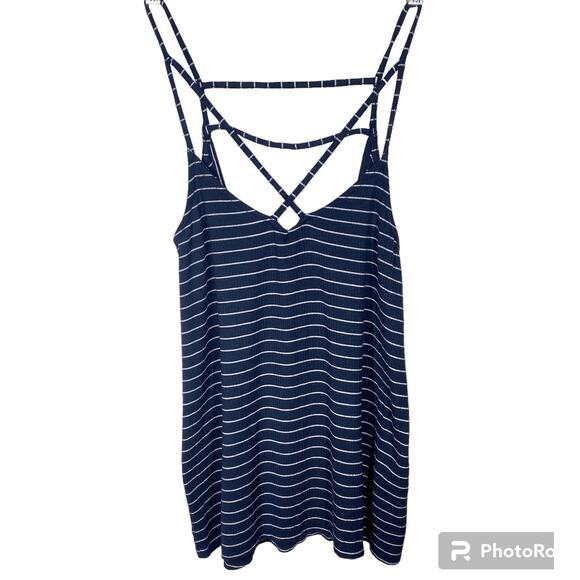 Hollister Tops - Hollister Criss Cross Striped Tank Top Navy Blue White Womens Size Medium